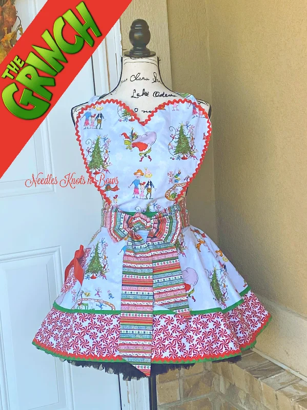 Womens Grinch Christmas Apron with Pocket