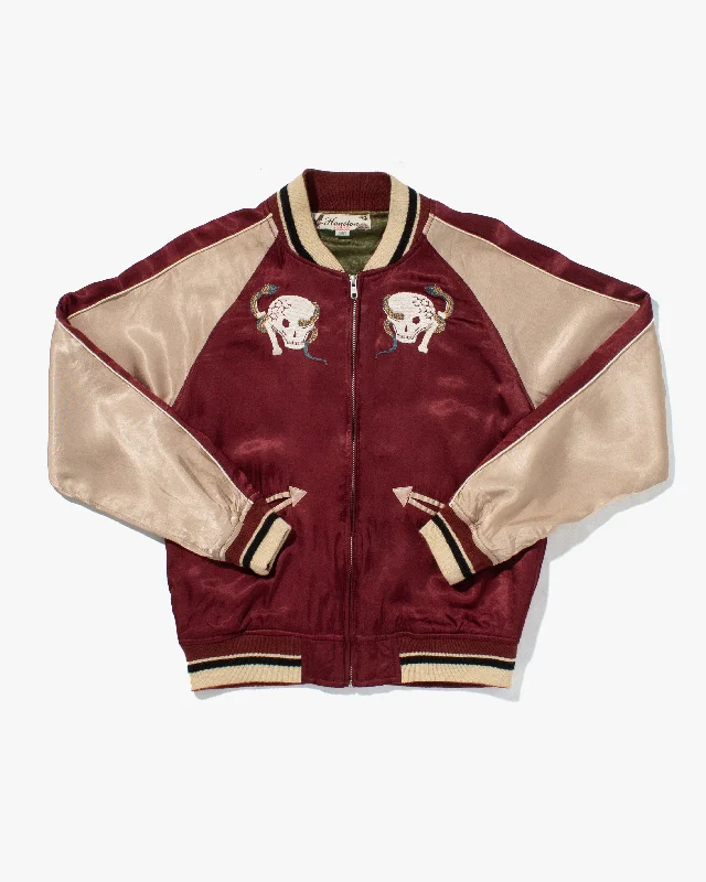 Japanese Repro Souvenir Jacket, Houston Brand, Burgundy Skulls - S