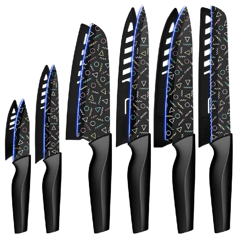 12-Piece Stainless Steel Colorful Geometric Pattern Kitchen Knife Set