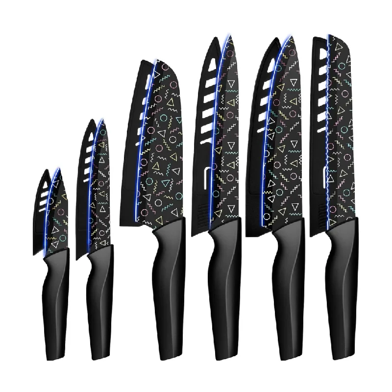 12-Piece Stainless Steel Colorful Geometric Pattern Kitchen Knife Set