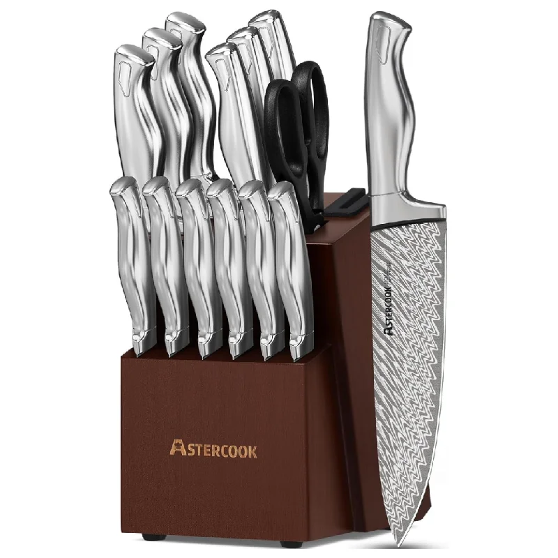 15-Piece Damascus Kitchen Knife Set With Block