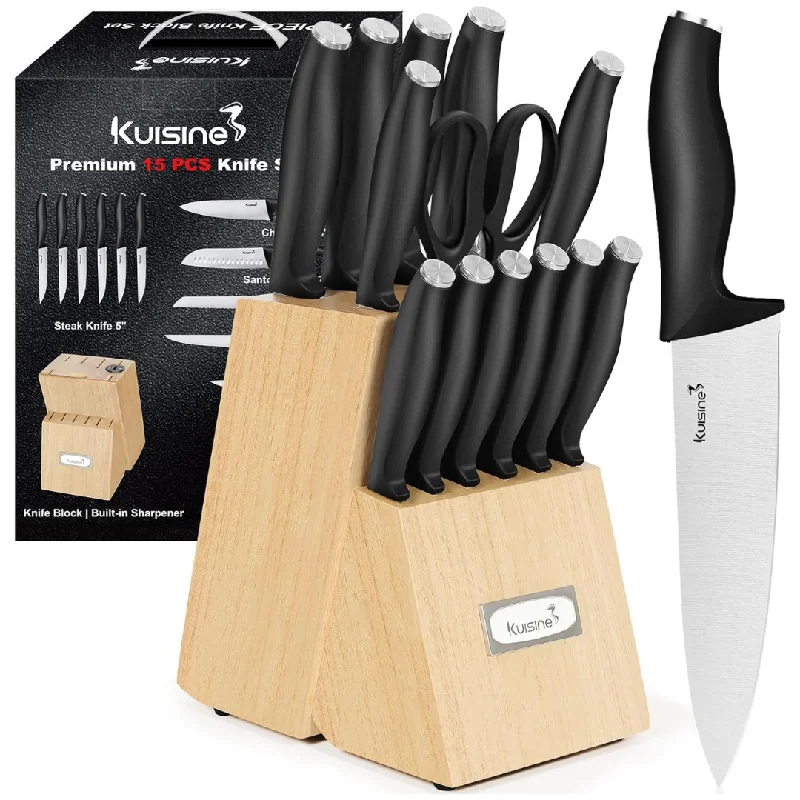 15-Piece Premium kitchen Chef Knife Set with Built-in Sharpener