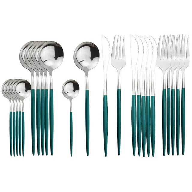 24Pcs Green Silver