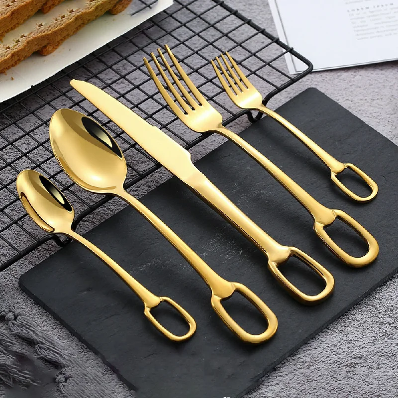 5Pcs Tableware Set Stainless Steel Cutlery Set Elegant Dinnerware Set