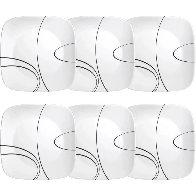 6pcs Set Simple Lines Square Dinnerware Set Dish Set Dinner Plate Set