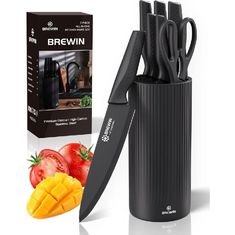 7-Piece Brewin Stainless Steel Kitchen Knife Set With Block