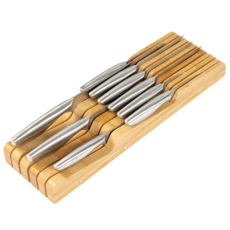 Bamboo Knife Block Drawer Organizer