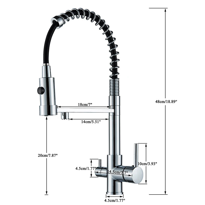 Black Filtered Kitchen Water Filter Kitchen Dual Spout Filter Faucet