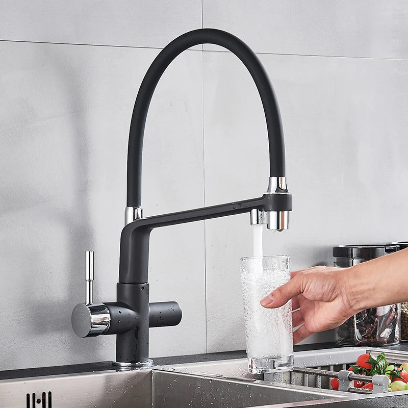 Black White Filtered Kitchen Faucets Pull Out 360 Rotation Mixer Tap