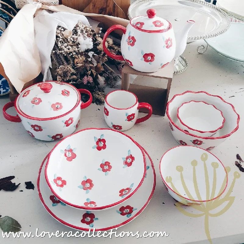 *65% OFF CLEARANCE PROMO* Handmade Red Floral Dinnerware & Teapot Collection