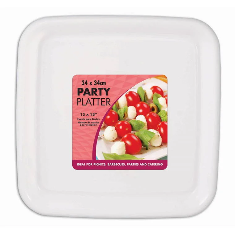 Plastic Serving Platter Square, White, 34x34cm