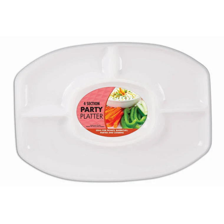 Plastic Oval Platter 4 Section, White