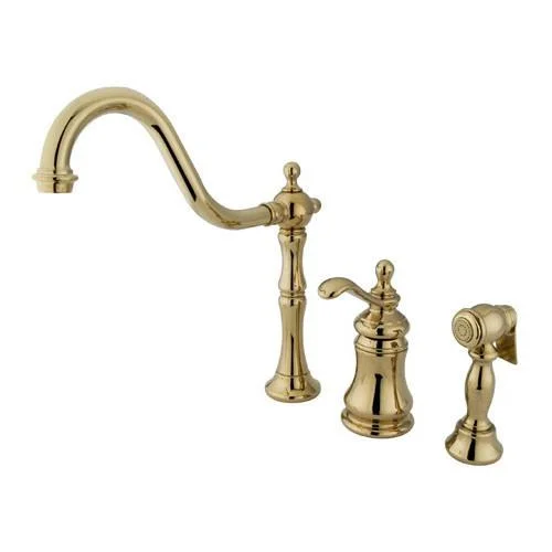 Kingston Polished Brass Widespread Kitchen Faucet w Brass Sprayer GS7802TPLBS