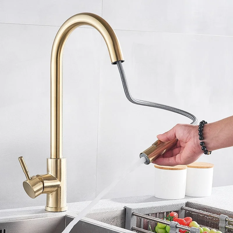 Stainless Steel Pull Out Kitchen Faucet Sink Water Tap Single Handle Mixer Tap