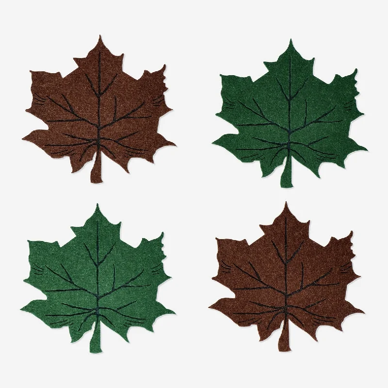 Leaf-Shaped Felt Coasters - 4 pcs