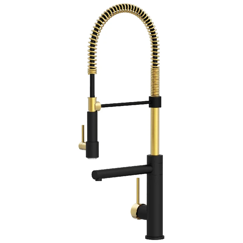 Modern Spring-Type Kitchen Faucet LK19MG Matte Black with Gold Accent