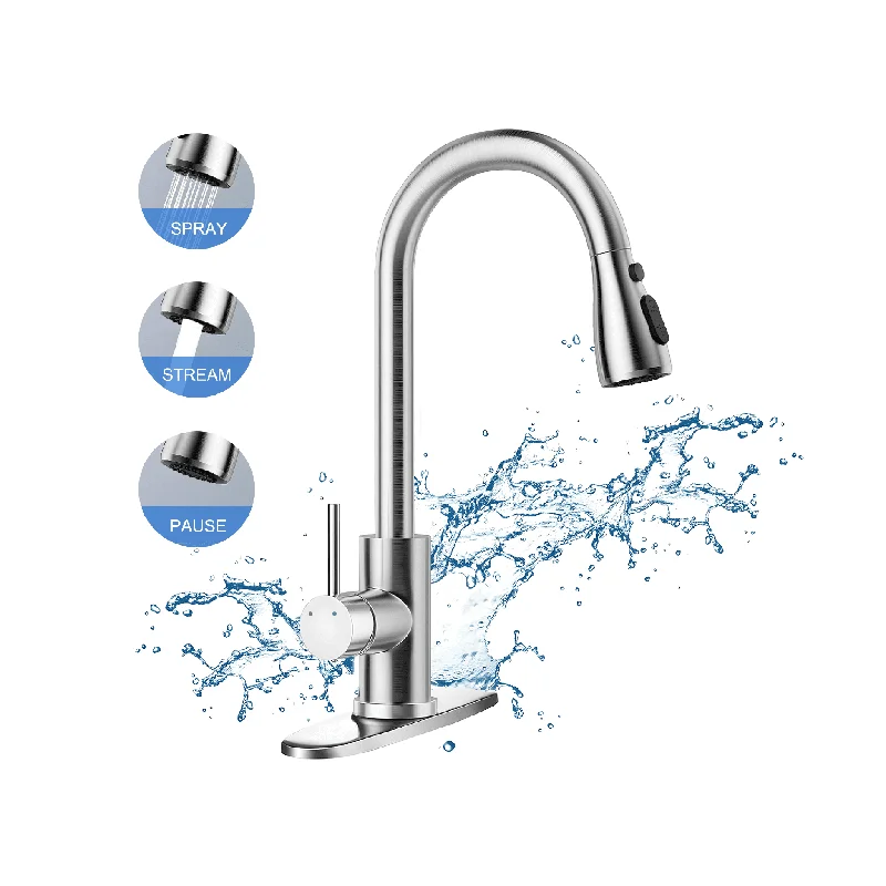 Madala Stainless Steel Pull-Down Kitchen Faucet with Deck Plate