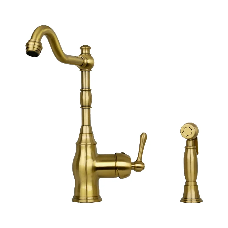 One-Handle Brushed Gold Widespread Kitchen Faucet with Side Sprayer - AK96918-BTG