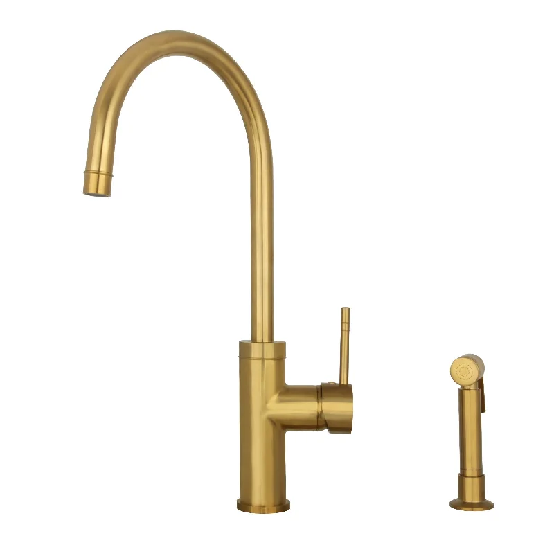 One-Handle Brushed Gold Widespread Kitchen Faucet with Side Sprayer-AK96966-BTG