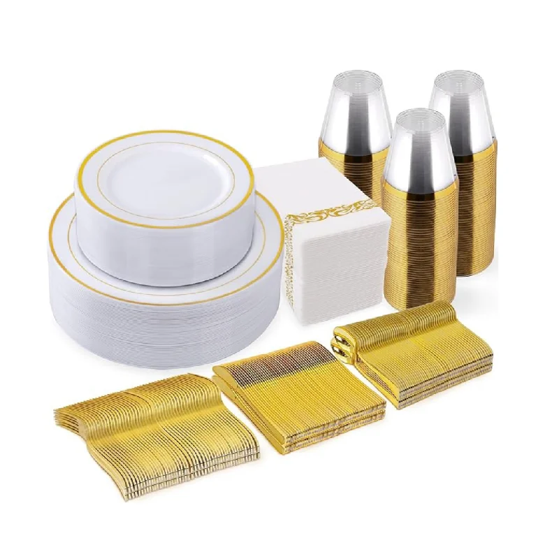 Oridom 350 Pcs Gold Plastic Disposable Dinnerware Set