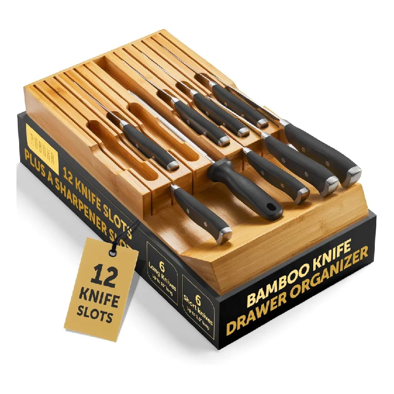 RUBOXA 12-Slot Bamboo Knife Drawer Organizer