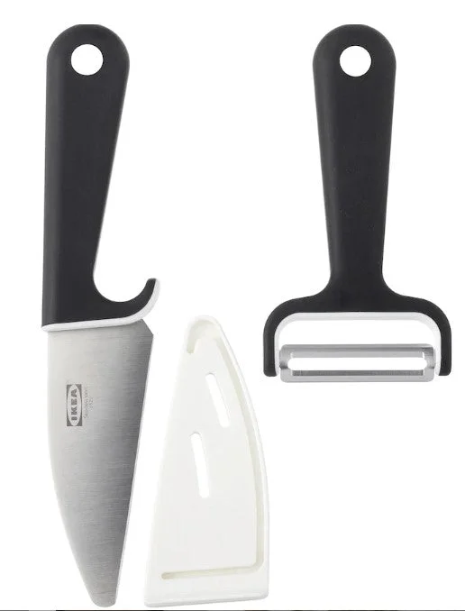 SMÅBIT Knife and peeler, black/white