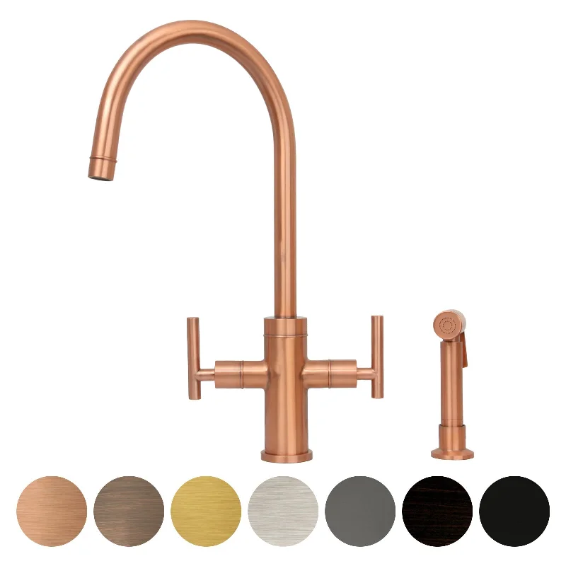 Two-Handle Copper Widespread Kitchen Faucet with Side Sprayer-AK96766C