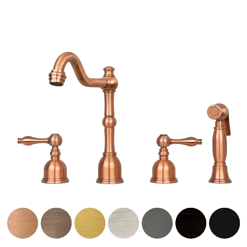 Two-Handles Copper Widespread Kitchen Faucet with Side Sprayer - AK96818C