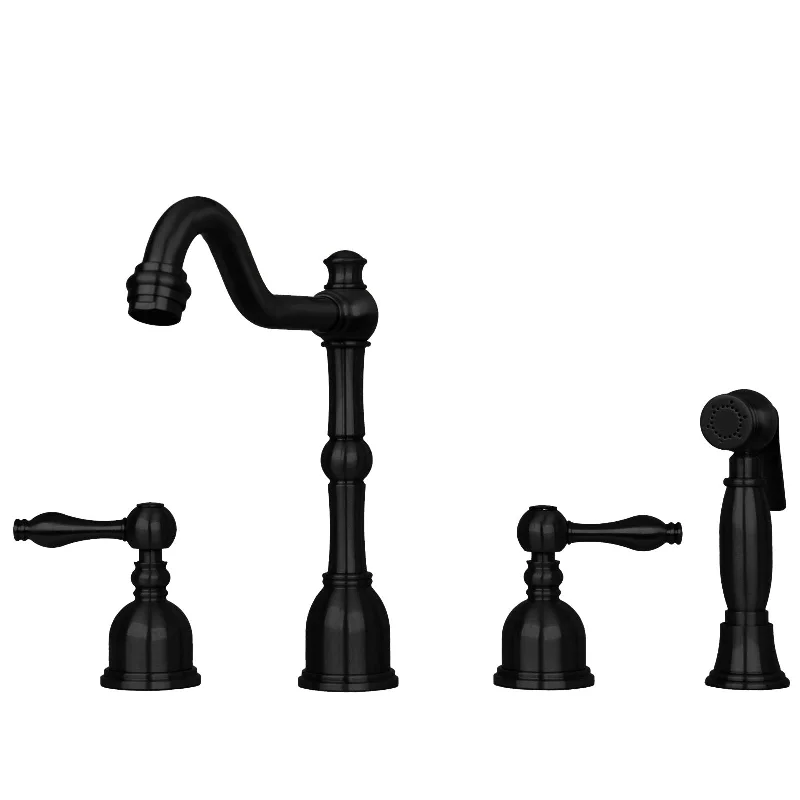 Two-Handles Matte Black Widespread Kitchen Faucet with Side Sprayer - AK96818-MB