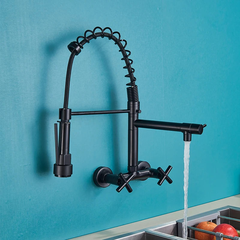 Wall Mounted Kitchen Faucet Kitchen Pull Down Spray 360 Rotation Tap