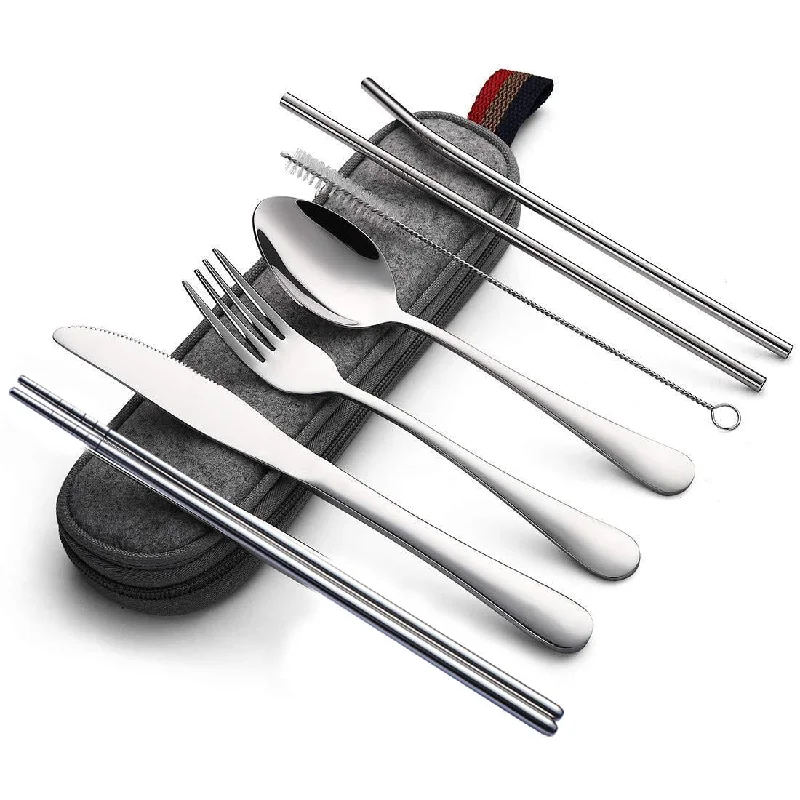 stainless steel 7pcs Dinnerware Set Travel Cutlery Set Reusable Silverware Dinnerware