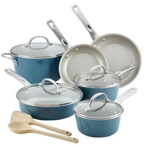 Ayesha Curry Home Collection - 12 Piece Aluminium Nonstick Cookware Set - Twilight Teal