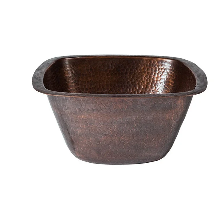 Bar Sink 15L x 15W Inch Single Bowl Tamsin Hammered Antique Copper Undermount/Drop In Round Edge Square