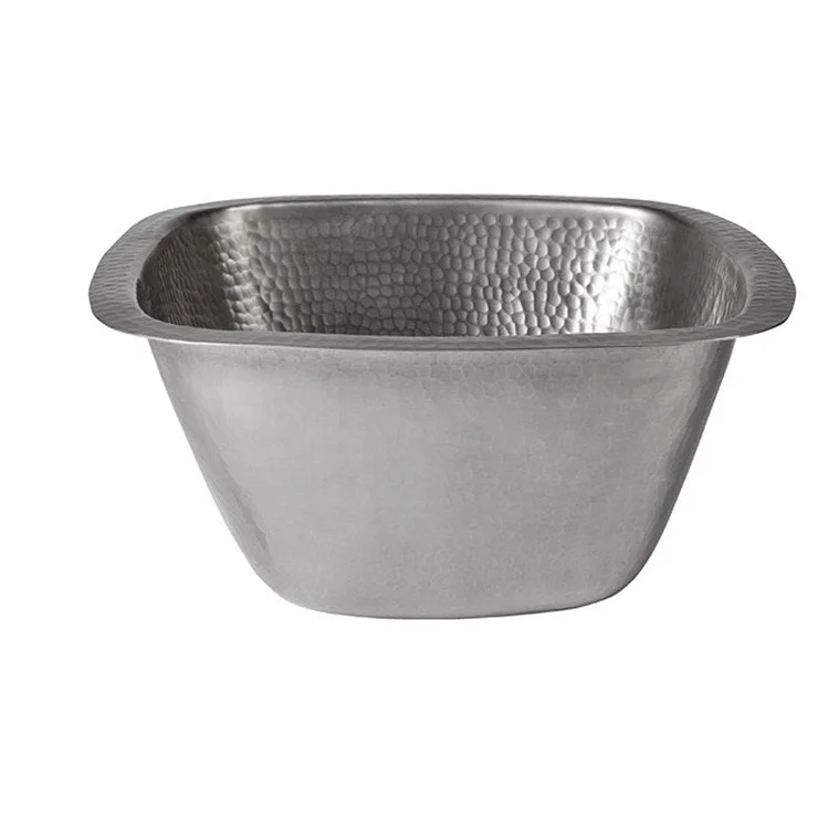 Bar Sink 13L x 13W Inch Single Bowl Symone Hammered Pewter Undermount/Drop In Round Edge Square