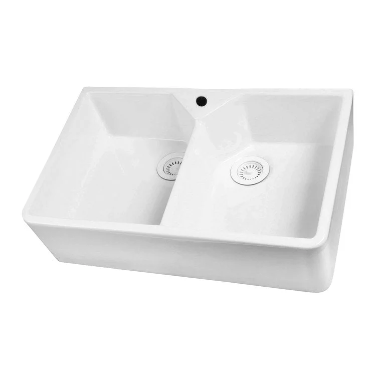 Kitchen Sink 31-1/2L x 19-3/8W Inch Double Bowl Jolie Farmer 1 Hole White