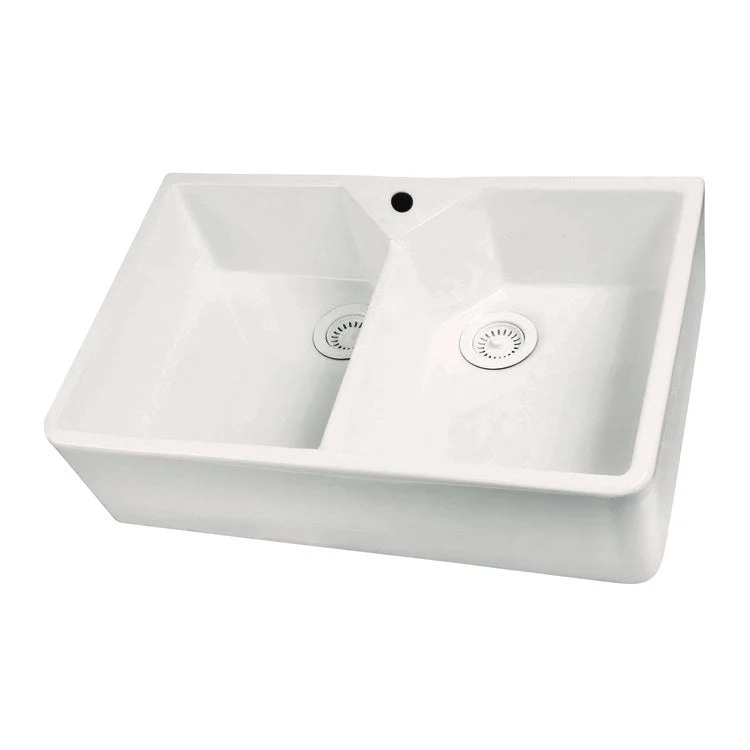 Kitchen Sink 31-1/2L x 19-3/8W Inch Double Bowl Jolie Farmer 1 Hole Bisque