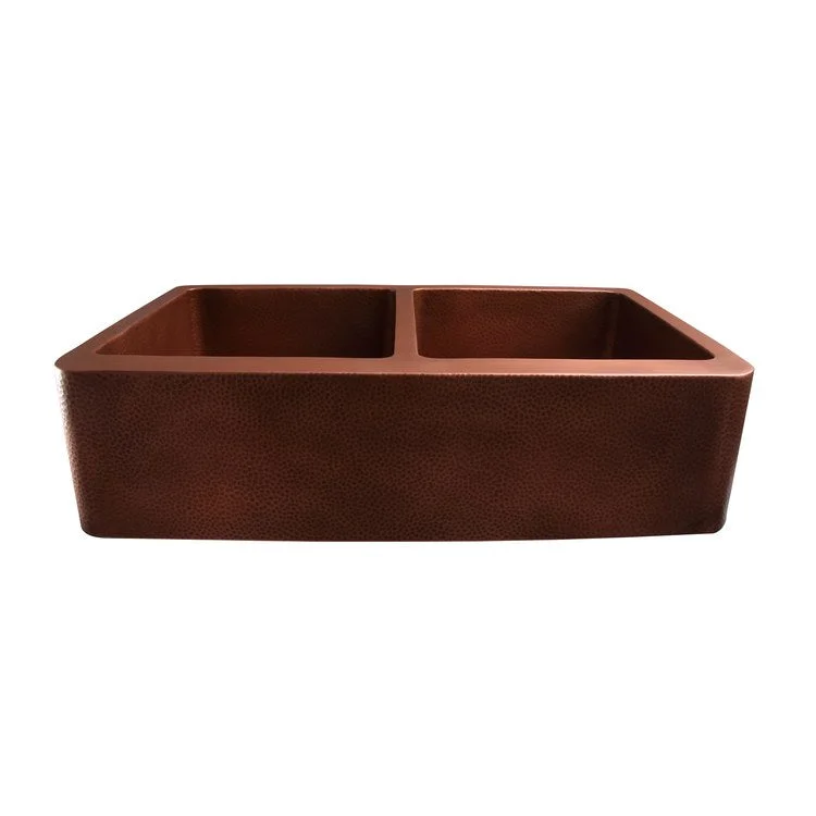 Kitchen Sink 35L x 21-3/4W Inch Double Bowl Port Farmer Hammered Antique Copper Round Edge Rectangle