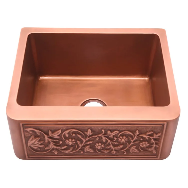 Kitchen Sink 25L x 22W Inch Single Bowl Cilantro Embossed Farmer Smooth Antique Copper Round Edge Rectangle