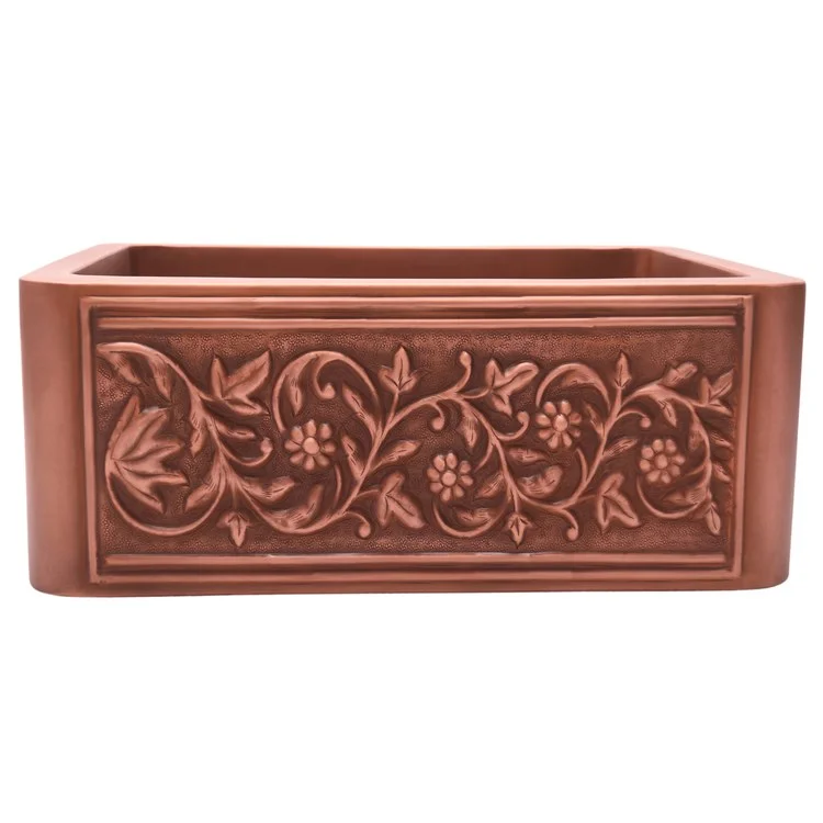 Kitchen Sink 33L x 22W Inch Single Bowl Cilantro Embossed Farmer Smooth Antique Copper Round Edge Rectangle