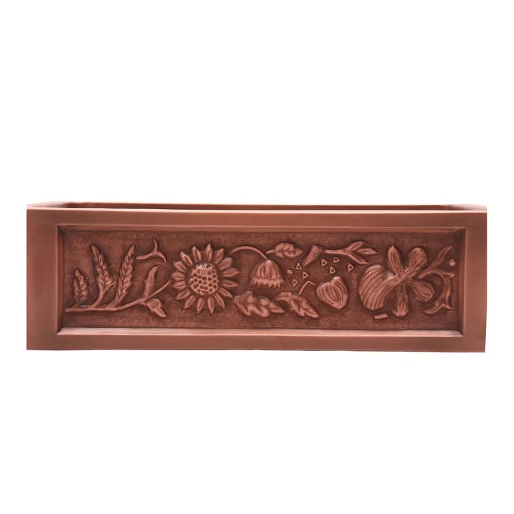 Kitchen Sink 30L x 20W Inch Single Bowl Sunflower Embossed Farmer Smooth Antique Copper Round Edge Rectangle