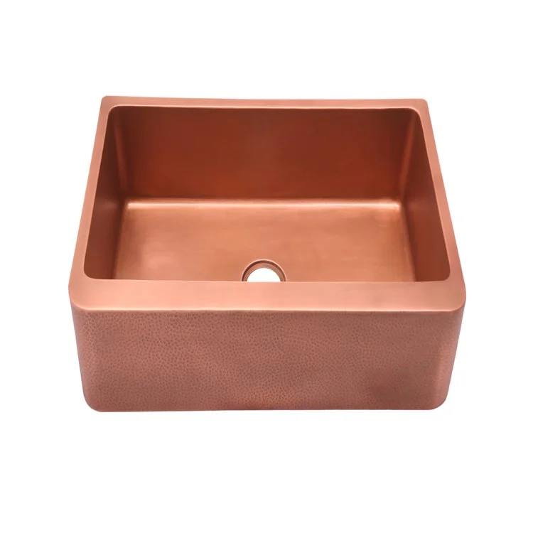 Kitchen Sink 25L x 22W Inch Single Bowl Barroca Farmer Smooth Interior Hammered Antique Copper Round Edge Rectangle