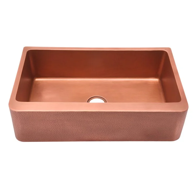 Kitchen Sink 30L x 22W Inch Single Bowl Barroca Farmer Smooth Interior Hammered Antique Copper Round Edge Rectangle