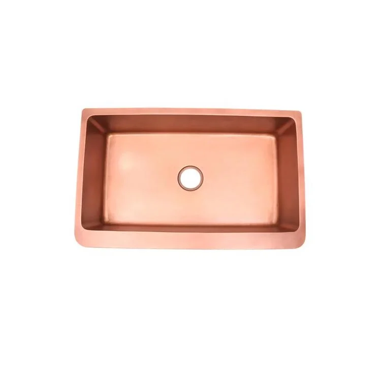 Kitchen Sink 22L x 33W Inch Single Bowl Barroca Farmer Smooth Interior Hammered Antique Copper Round Edge Rectangle