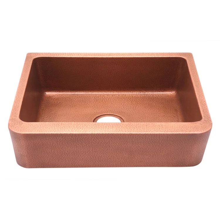 Kitchen Sink 30L x 20W Inch Single Bowl Avena Farmer Hammered Antique Copper Round Edge Rectangle