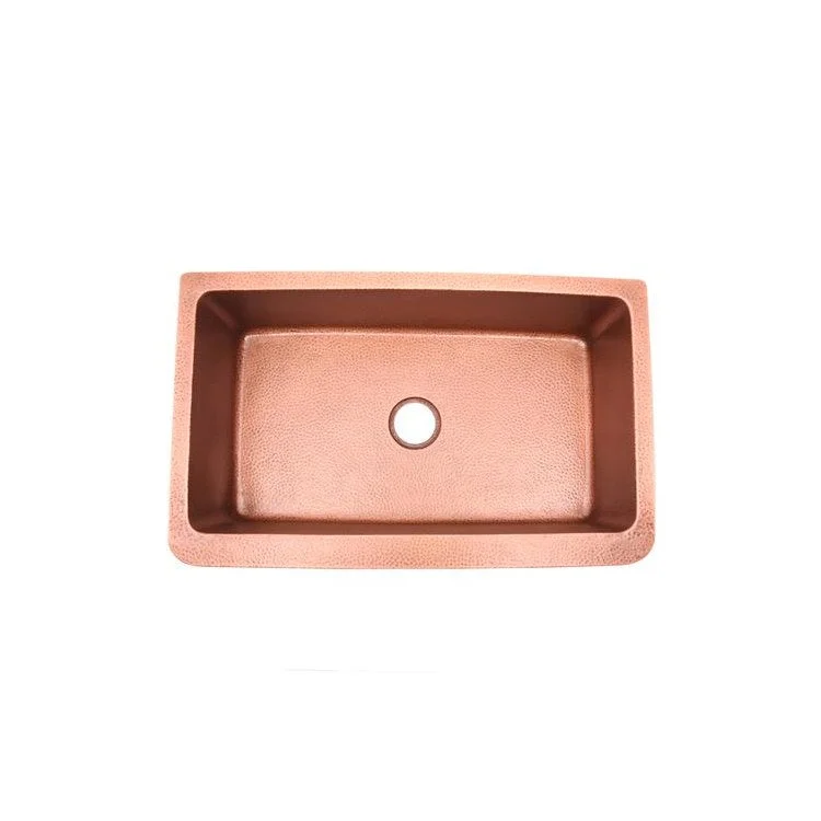 Kitchen Sink 36L x 22W Inch Single Bowl Avena Farmer Hammered Antique Copper Round Edge Rectangle