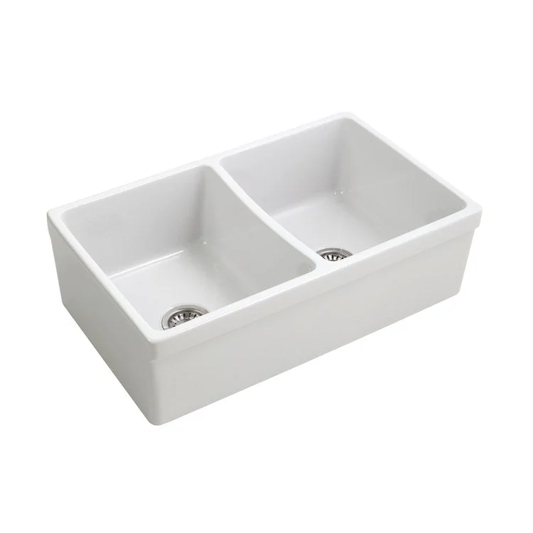 Kitchen Sink 32-3/4L x 19-3/4W Inch Double Bowl Lettie Farmer White Rectangle