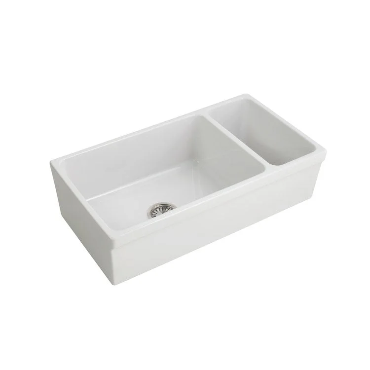 Kitchen Sink 35-3/4L x 19-3/4W Inch Double Bowl Lowell Farmer White Rectangle