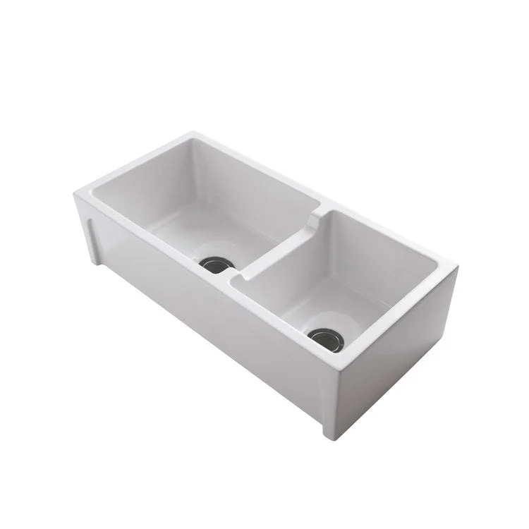 Kitchen Sink 36L x 18-1/8W Inch Double Bowl Millwood Farmer White Rectangle