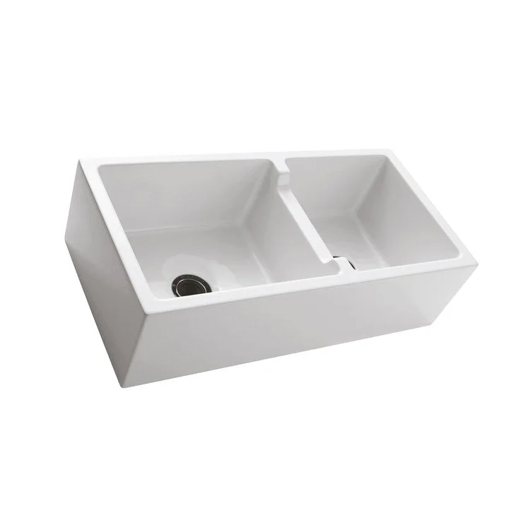 Kitchen Sink 36L x 18-1/8W Inch Double Bowl Maura Low Divide Farmer White Rectangle