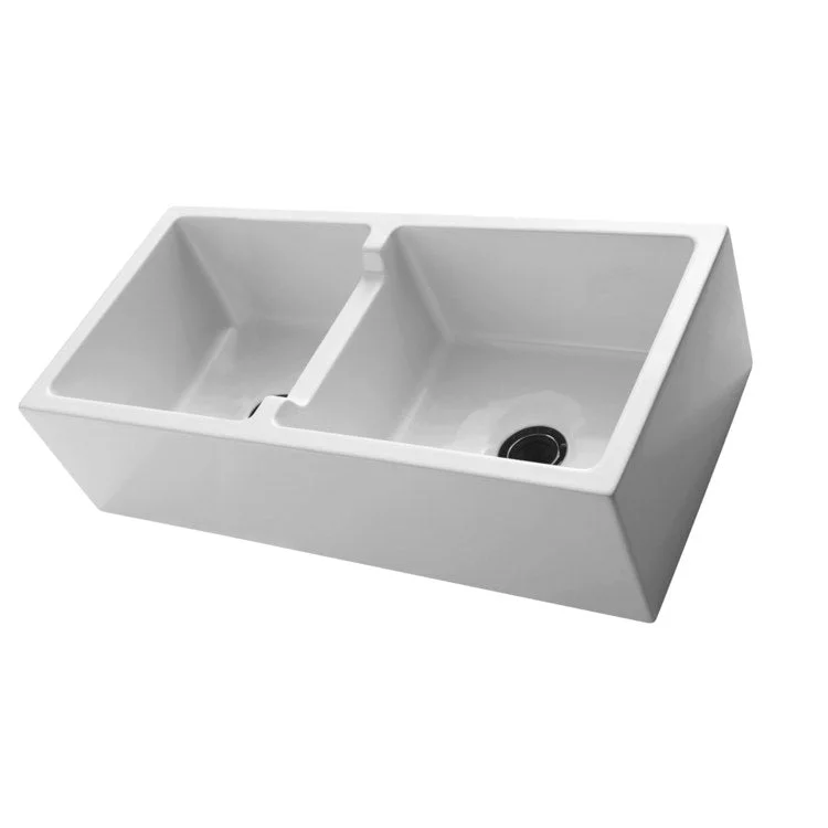 Kitchen Sink 39-1/4L x 18-1-2W Inch Double Bowl Mina Low Divide Farmer White Rectangle